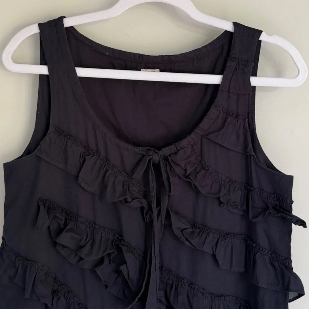 J. Crew Navy Blue Sleeveless Top 100% Cotton Ruffle Front Size XS